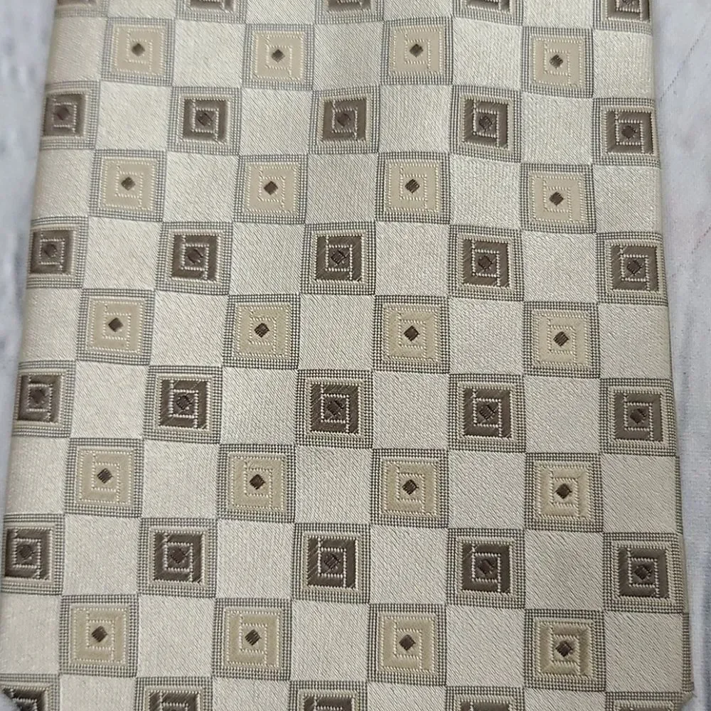 Retro Tan Neutral  Geometric Artsy Square Print Tie